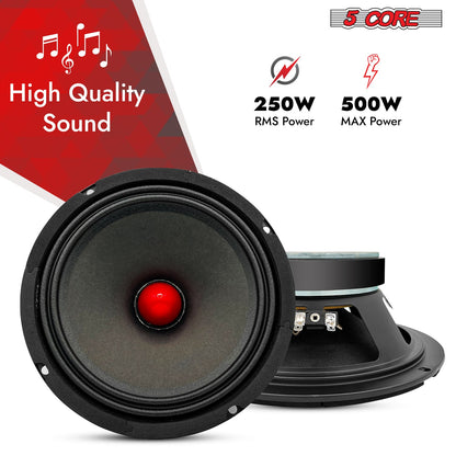 5Core 8 Inch Midrange Door Speaker 500W Subwoofer w Aluminum Bullet 8Ω