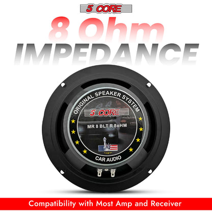 5Core 8 Inch Midrange Door Speaker 500W Subwoofer w Aluminum Bullet 8Ω