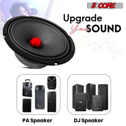 5Core 8 Inch Midrange Door Speaker 500W Subwoofer w Aluminum Bullet 8Ω