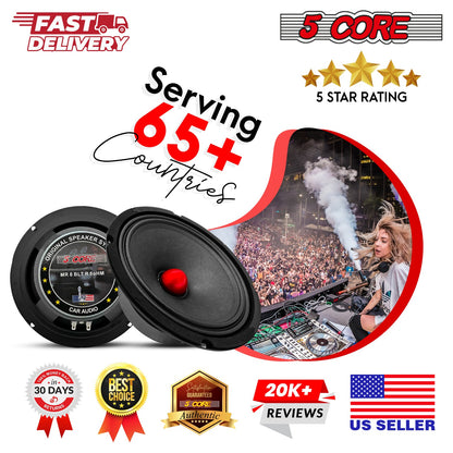 5Core 8 Inch Midrange Door Speaker 500W Subwoofer w Aluminum Bullet 8Ω